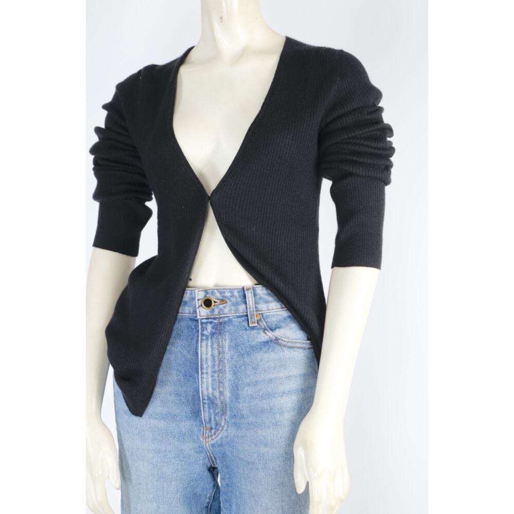 Le Kasha Black 100% Cashmere Ribbed Wrap Cardigan Sweater Size S Luxury Soft
